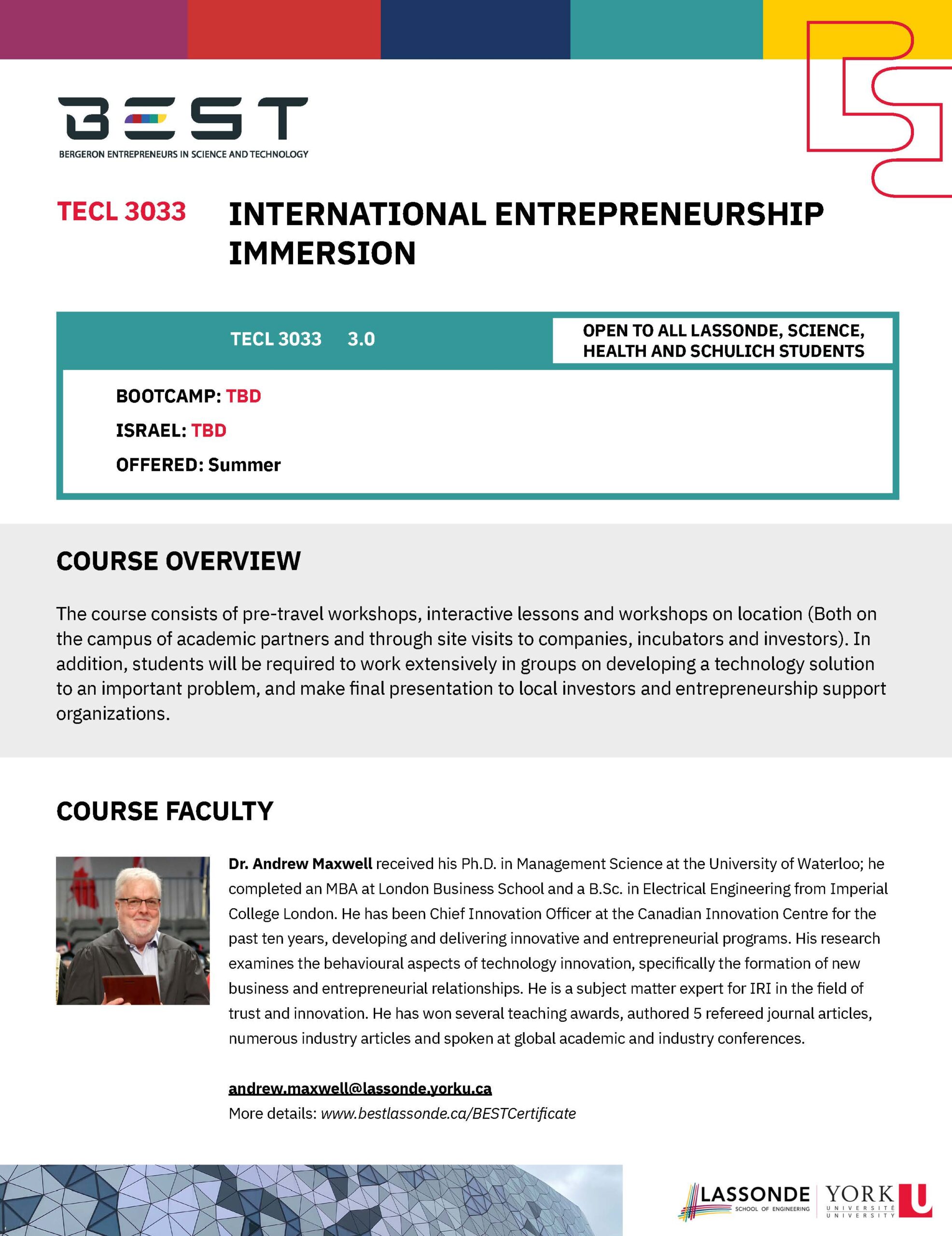 TECL 3033
International Entrepreneurship Immersion (poster)