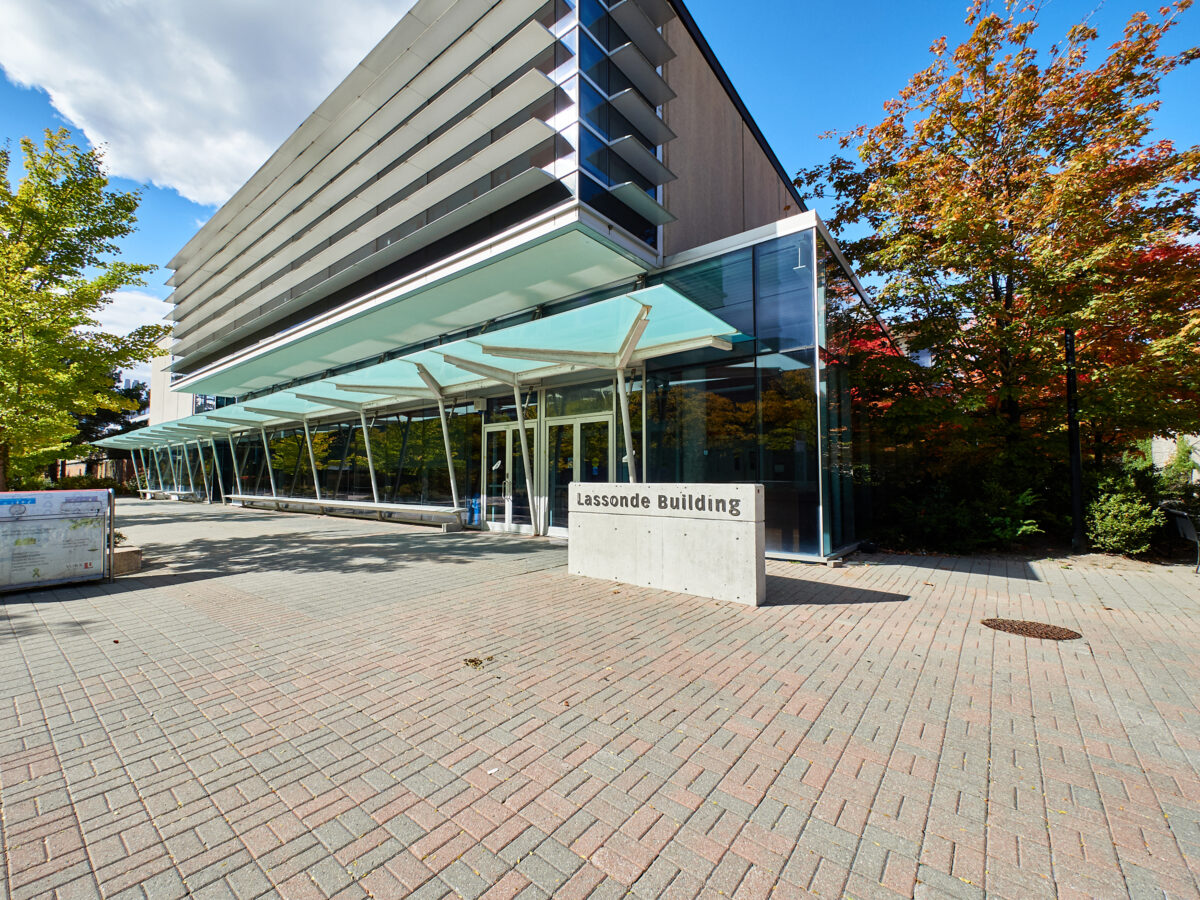 Lassonde building entrance view in early Fall