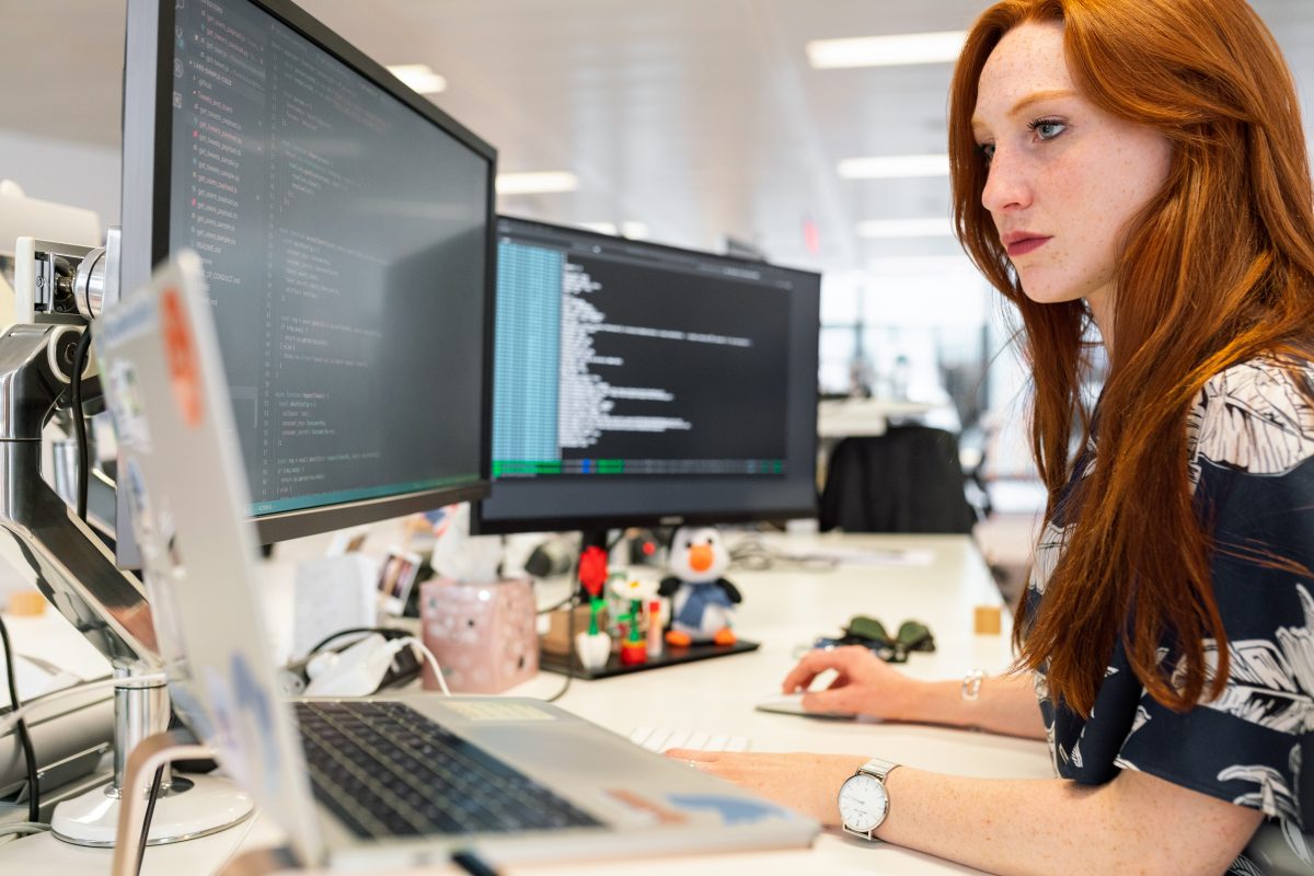 Woman looking at a computer