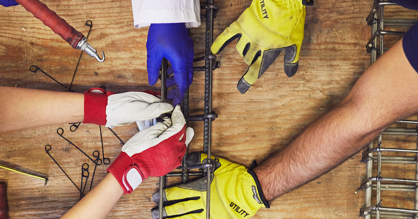 Bird eye view of hands working together