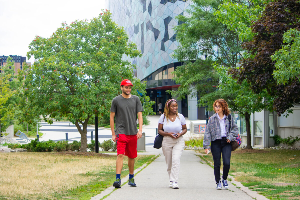 Student walking outside Bergeron Centre