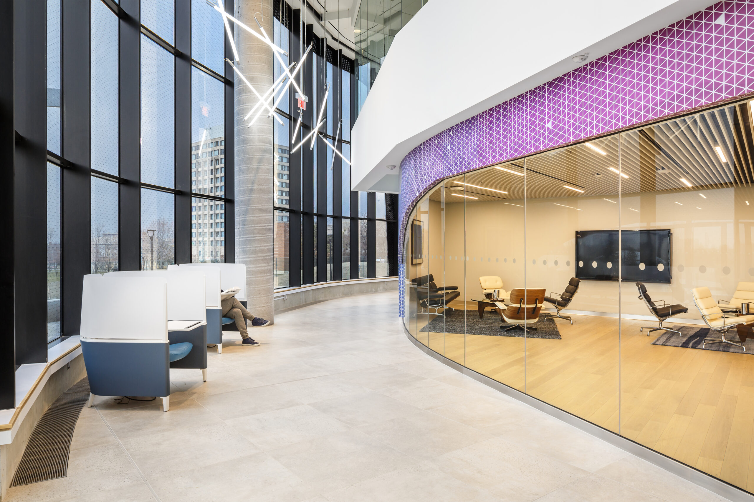 Lassonde Bergeron Centre lobby interior, modern style conference room