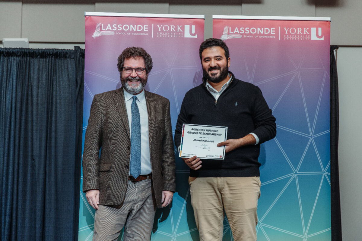 2022 Lassonde Awards Ceremony, Ahmed Mahmoud posing for a photo with Dr. Richard Hornsey