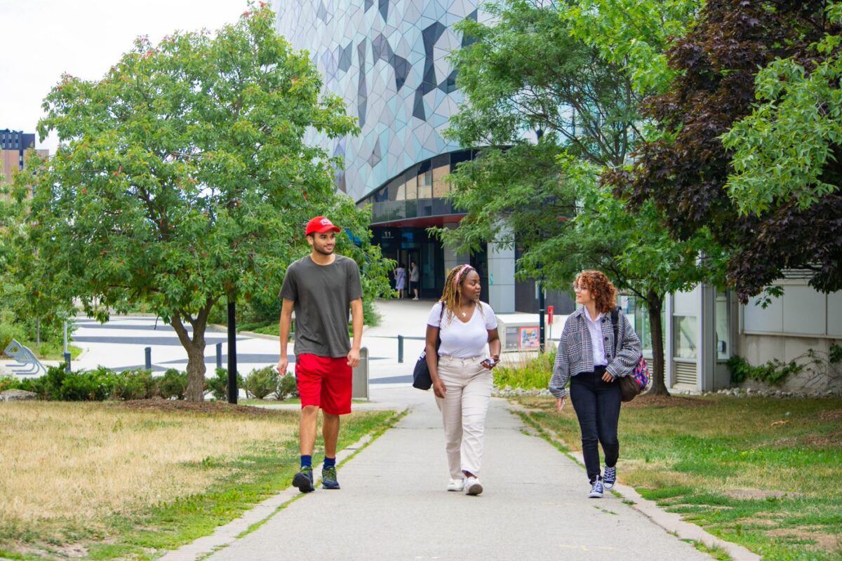 Lassonde Students walking outside Bergeron Centre