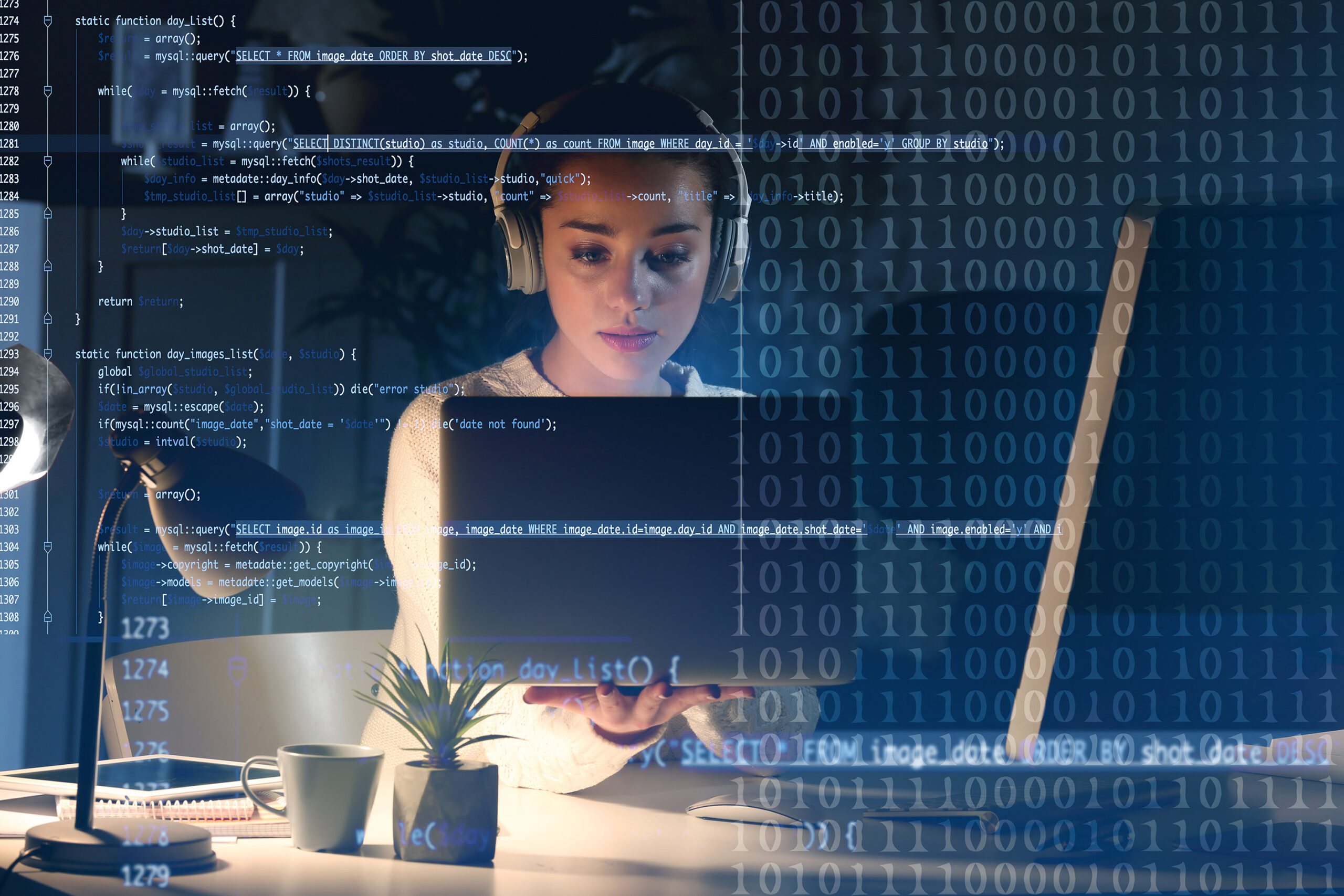 young female programmer working in her office