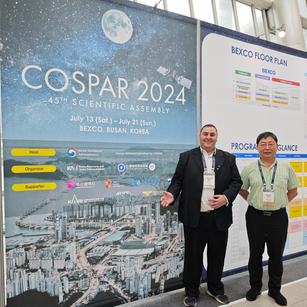 Ahmad Al Ali with Professor George Zhu at the 2024 COSPAR Scientific Assembly 