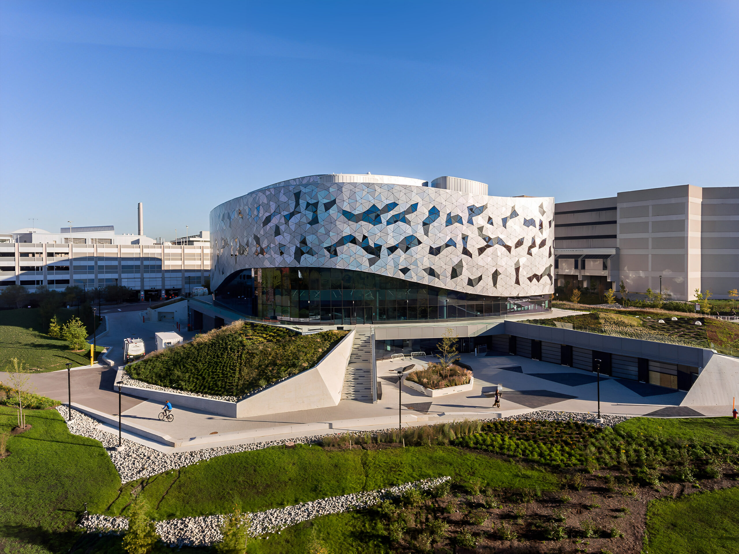 York University Lassonde Bergeron Centre, exterior, summer morning view