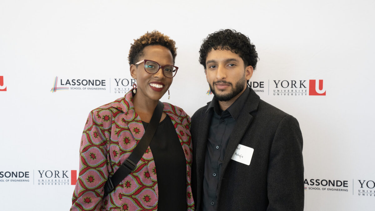 Luanda Campbell, Campus Recruitment Advisor, Enbridge (left) with Enbridge Engineering Scholarship recipient Saaram Mustafa (right).