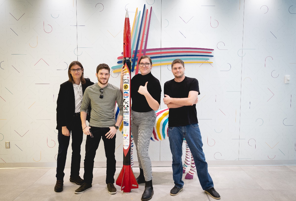 Lassonde students, rocketry team 2022, left to right: Tricia McMillan, Andreas Tryphonopoulos, Ariyanna Kresnyak, Jordan Birley