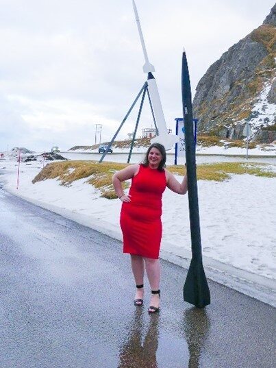 Megan Gran at Andøya Space Centre holding a rocket