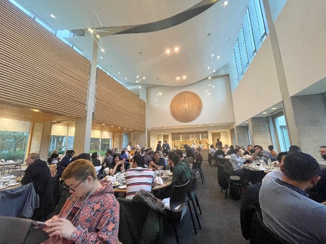 Event attendees socializing and networking at NSERC CREATE Annual Summit dinner