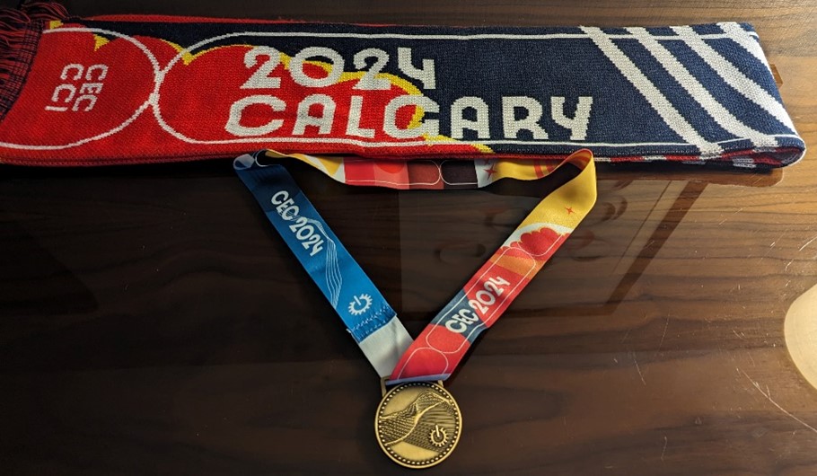 First-place medal and scarf from the 2024 Canadian Engineering Competition