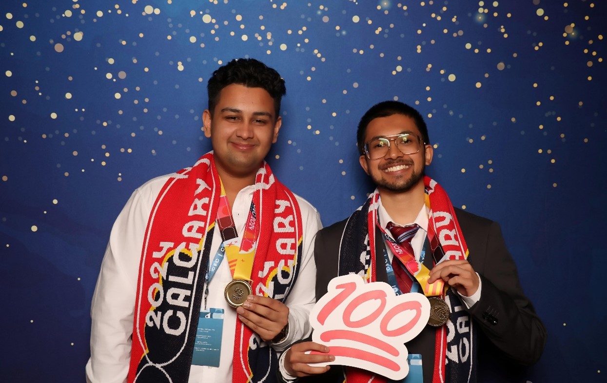 Sudhanshu (left) and Minupa (right) posing at the 2024 Canadian Engineering Competition