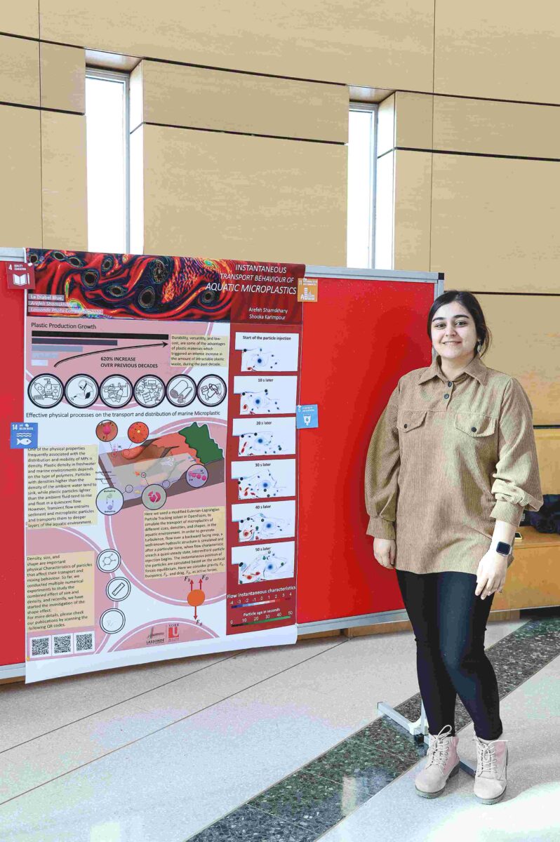 PhD candidate from Lassonde, Arefeh Shamskhany, posing in front of research poster.