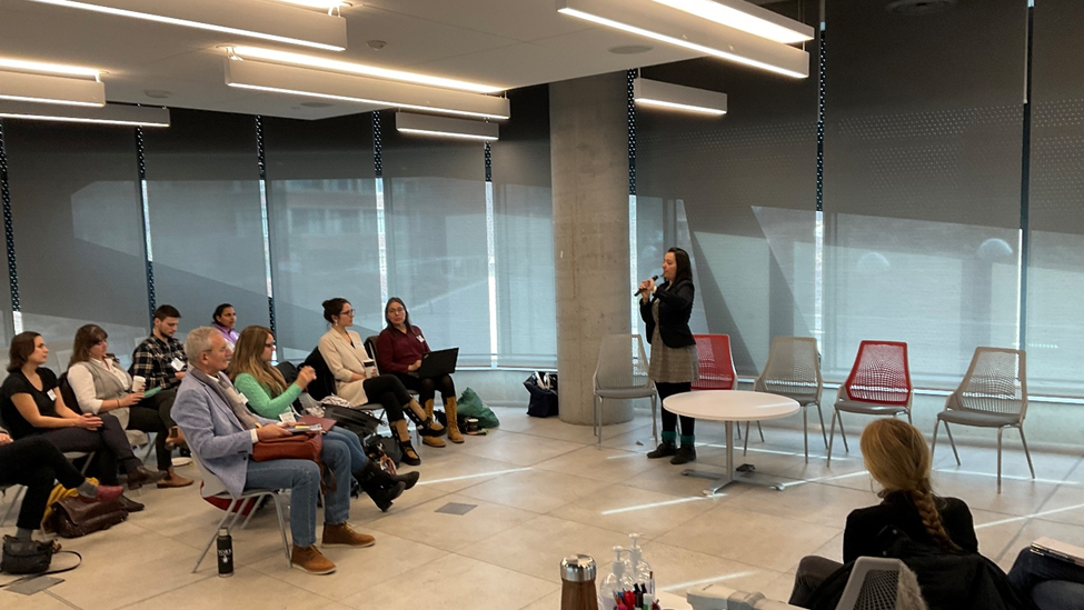 Lassonde School of Engineering hosts the first Arctic Water Research Symposium, December 2022, University of Ottawa Assistant Professor Stéphanie Guilherme speaks to the hybrid in-person and online audience about her work with the Water Research Council in Nunavik