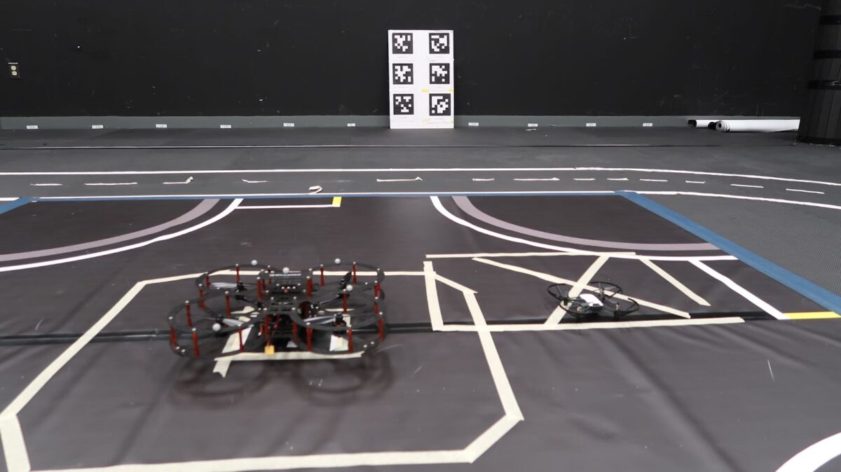 two drones parked on landing pads, autonomous vehicles research at Quanser Lab, Lassonde School of Engineering