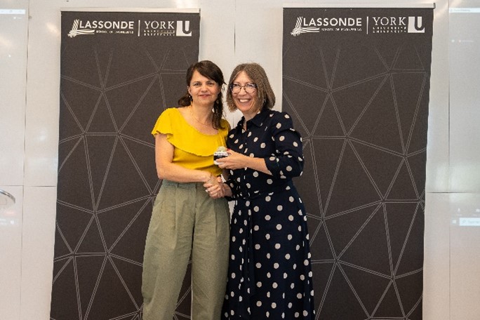 Lassonde Dean Jane Goodyer and Magdalena Krol, Lassonde’s associate dean of research, innovation, enterprise and partnerships at the Lassonde Research Awards Celebration