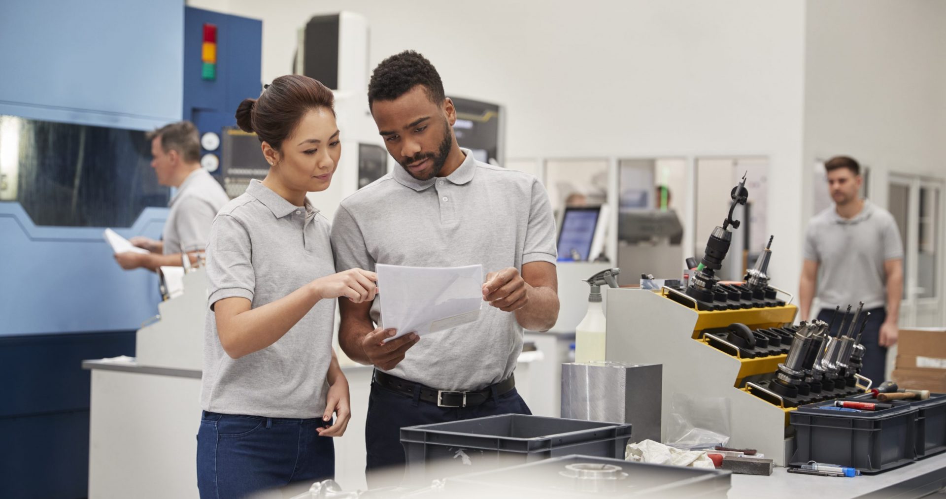 Two engineers in a lab