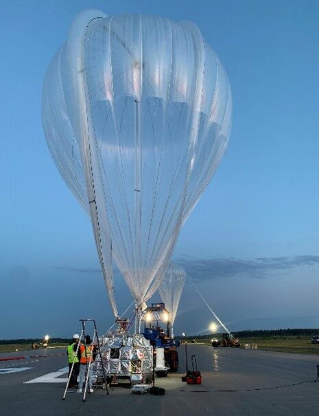 High-altitude balloons preparing for launch at Timmins Stratospheric Balloon Base.