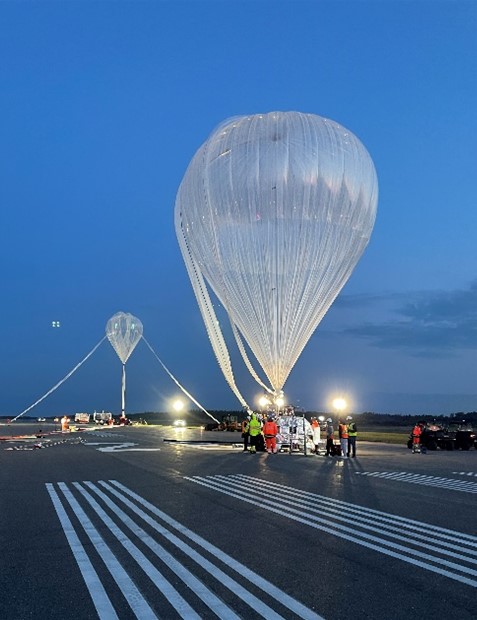 High-altitude balloons preparing for launch at Timmins Stratospheric Balloon Base , part of Strato-Science campaign