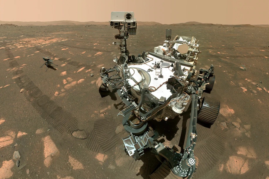 A photo of a rover on Mars