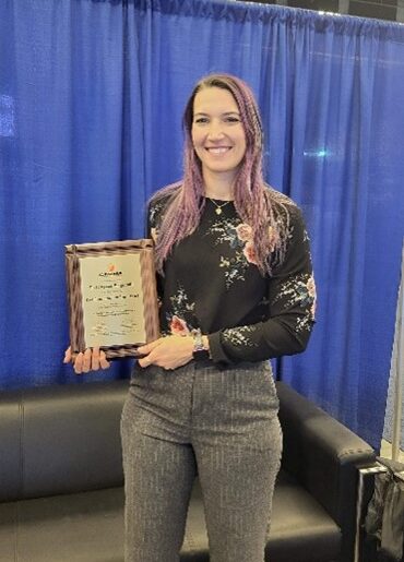 Josephine receiving the Dr. Doug Stead PhD Thesis Award from the Canadian Rock Mechanics Association (CARMA) for her PhD dissertation.