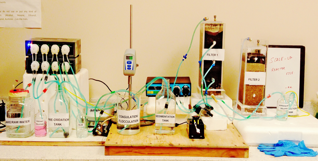 Image of a filtration unit. tubes connected to various jars and devices.