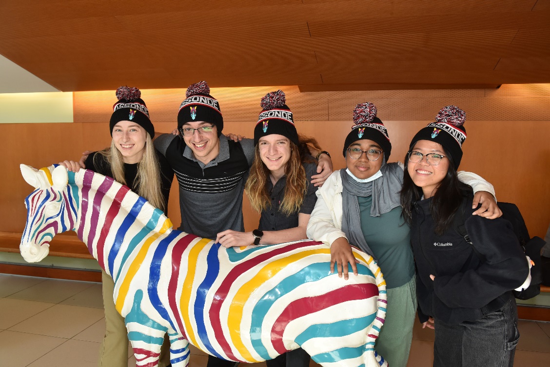 November 1, 2022, Lassonde 10th anniversary, Lassonde students posing with Lassy the zebra