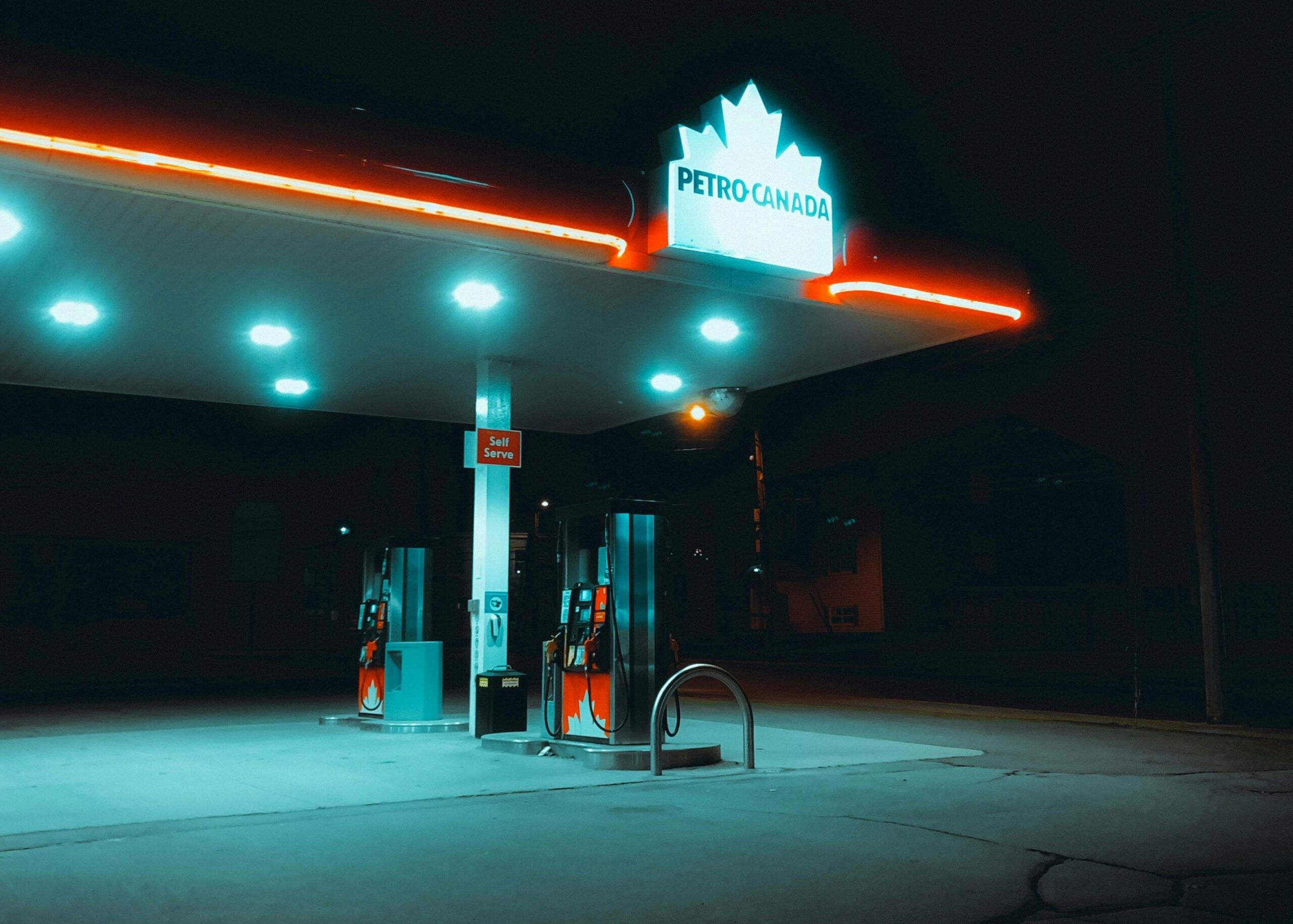 Petro Canada gas station at night