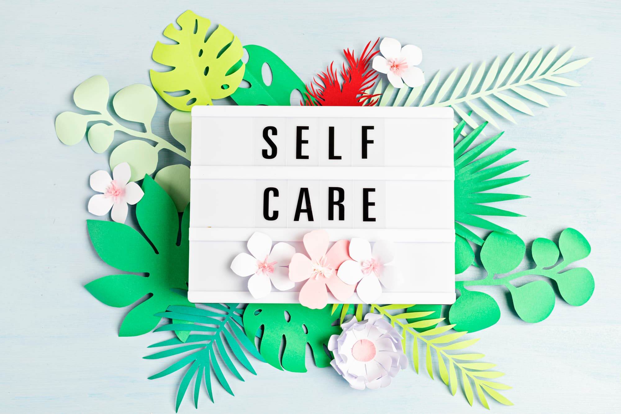 self care card with floral decoration